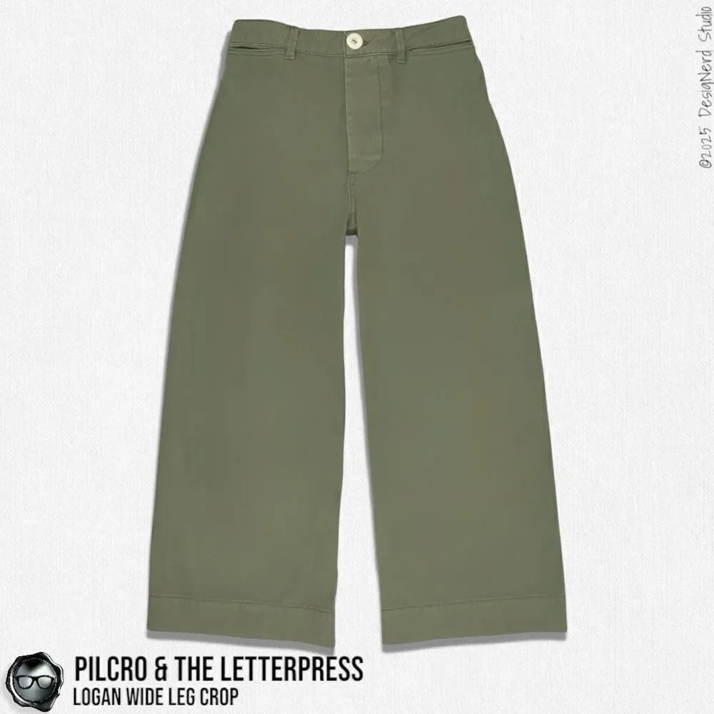 ANTHROPOLOGIE PILCRO & THE LETTERPRESS LOGAN WIDE LEG CROP PANTS IN OLIVE GREEN